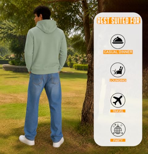 Image of SLEEPY NUTS Men Cotton Fleece Regular Fit Hooded Full Sleeve Sweatshirt (Sage Green -L)