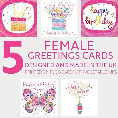 The Heritage Press 5 Greeting Cards with Envelopes for Girls, Family and Friends - Size 150x150mm - Eco-Friendly - Printed with Vegetable Inks - Made in the UK - Pack of 5