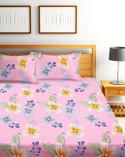 Image of Home Sizzler 144 TC Microfibre Pink Extra Large Double Bedsheet (XL) with 2 King Size Pillow Covers