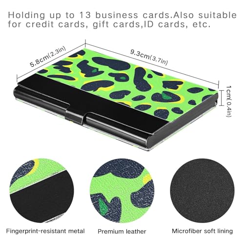 KLL Animal Leopard Fur Print Lawn Green Black Slim Business Card Holder with Leather & Stainless Steel Credit Cards Holder for Protects Your Cards tarjetero para Hombre3