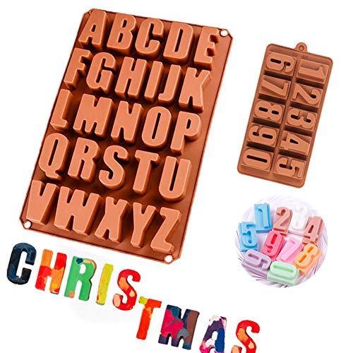 26 Cavities Letters Chocolate Mold Silicone Candy Molds, A-Z Large Letters | 0-9 Numbers Cake Baking Tray, Alphabet Silicone Letter Molds for Christmas Day