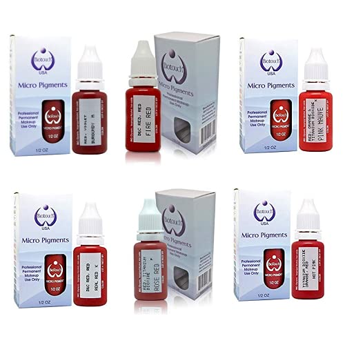Microblading Pigment BIOTOUCH Permanent Makeup Pigment for LIPS 6-Bottle SET Cosmetic Tattoo Ink Microblading Supplies Microblading Colors 15 ml each