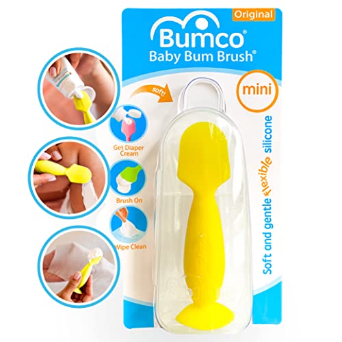 Image of Bumco Diaper Cream Brush - Mini Baby Bum Brush with Travel Case, Baby Butt Paste Diaper Cream Spatula, Butt Paste Spatula for Baby Butt Cream, Mini Diaper Cream Applicator, Butt Spatula Baby, Yellow