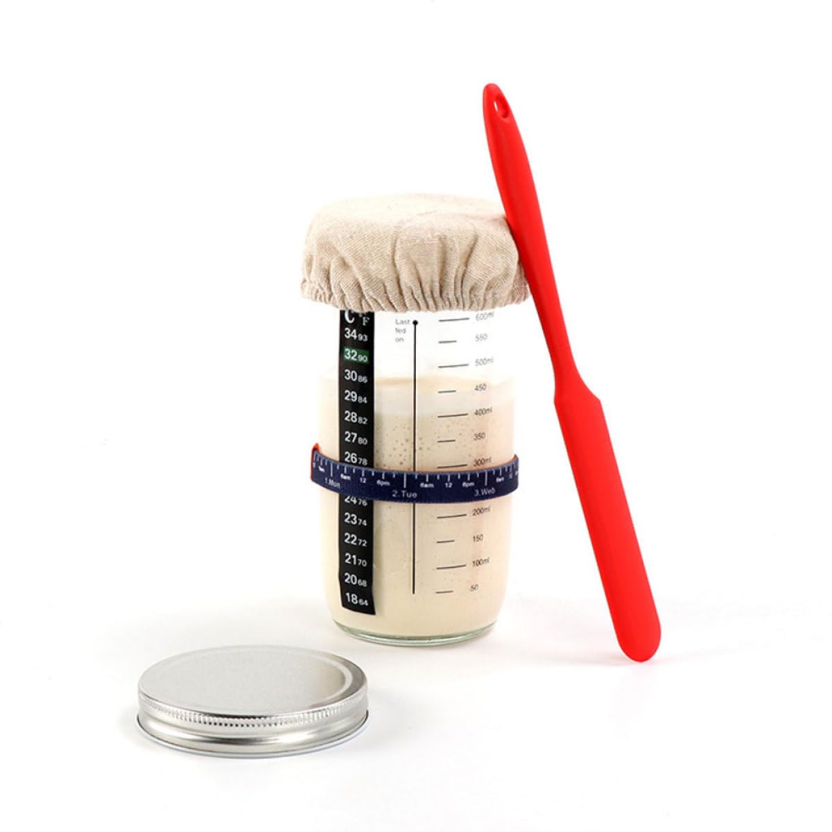 BESTYASH Barattolo di Vetro per Fermentazione con Scala Spatola in Silicone Coperchio