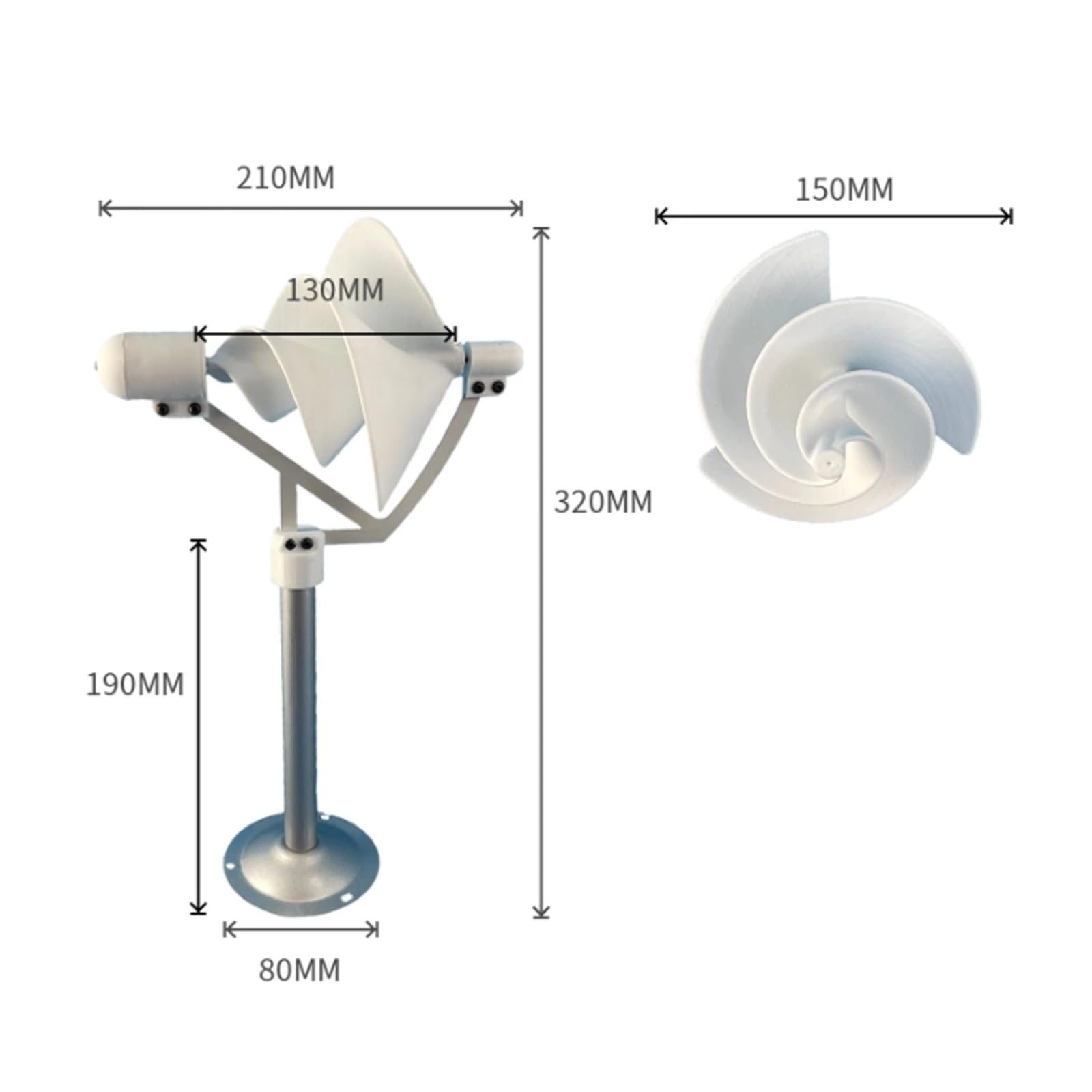 Turbine éolienne en spirale Miniature 10W, expérience scientifique, lampe électrique, modèle de générateur solaire blanc avec lumière LED 320mm pour l'expérience de production d'énergie physique