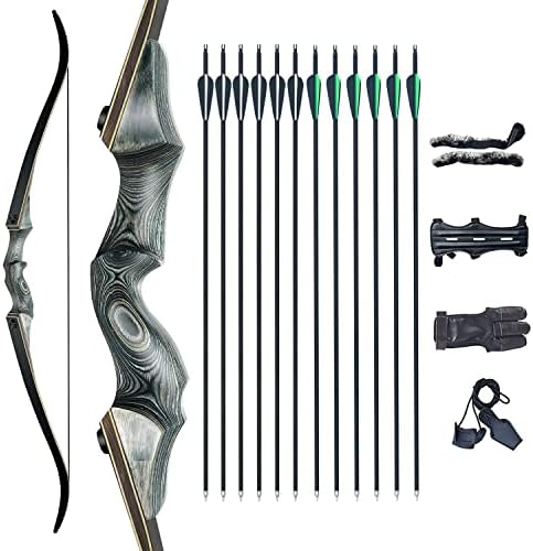 Tongtu 60″ Archery Takedown Recurve Bow and Arrow for Adult Right Hand Hunting Wooden Bow Set with 12pcs Carbon Arrows Target Practice Shooting Outdoor 30/40/50/60LBS