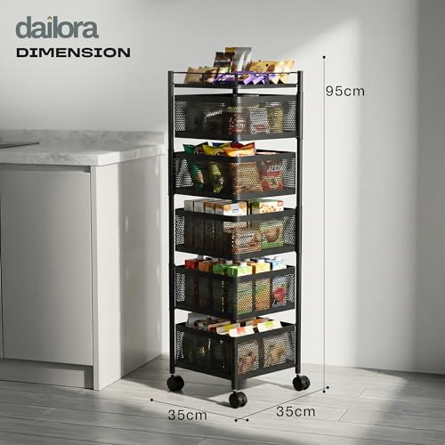 Image of Metal Multi-Purpose Trolley Kitchen Storage Organizer Rack Stand with 360 Wheels | 5 Layer Square Design | Kitchen Accessories Items for Fruit Vegetable Onion Rack for Kitchen (Black)
