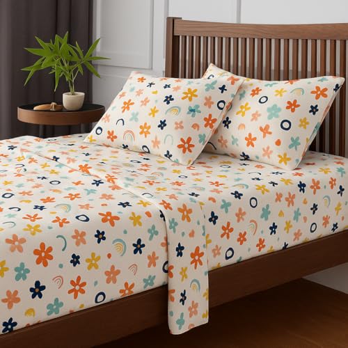 Image of Rainbow Splash King Size Bedsheet - 108 x 108 Inches - Brushed Microfiber Flat Sheet with 2 Pillow Covers - Ultra Soft, Cooling, Wrinkle & Fade Resistant Bedding