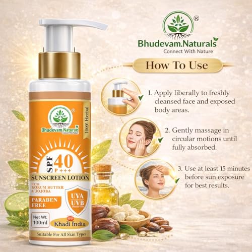 Image of Khadi SPF 40 Sunscreen Lotion with Kokum Butter & Jojoba | Daily Use Sun Cream for Men & Women | Moisturizing & Fast Absorbing Formula For All Skin Types - 100ML