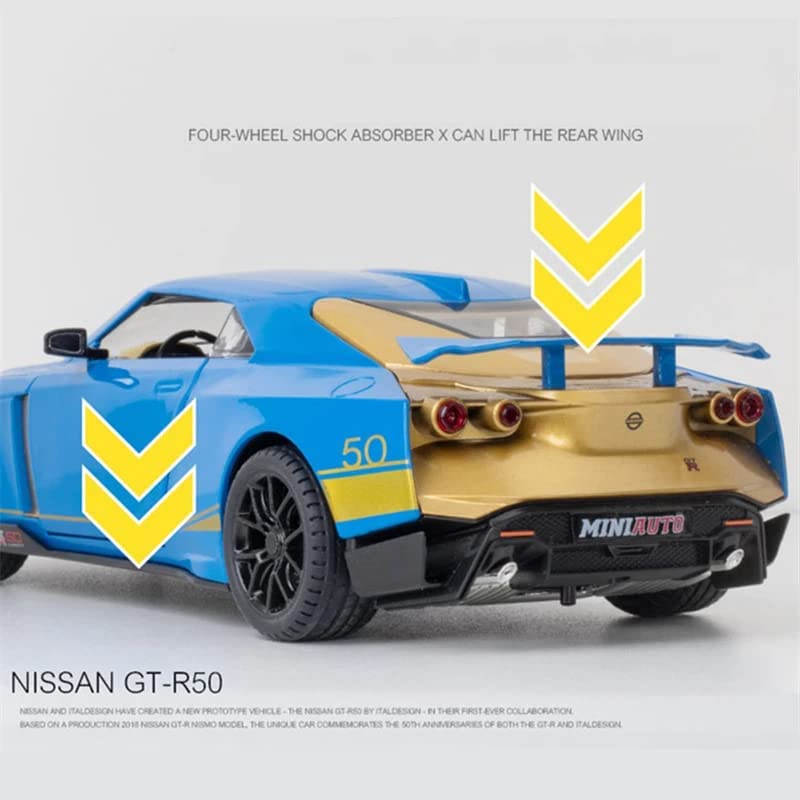 Image of 1:24 Diecast Metal Pullback Toy car with Openable Doors & Light, Music Boys Gifts Toys for Kids (Nissan GT-R50-BLUE