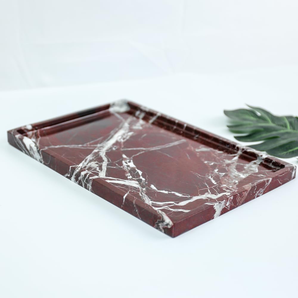 Serviertablett aus 100% natürlichem Marmor, luxuriöses Calaccata-Bratschen-Marmor-Aufbewahrungstablett für Heimdekoration, Steintablett für Badezimmer/Küche/Schminktisch/Kommode, Tellerhalter für