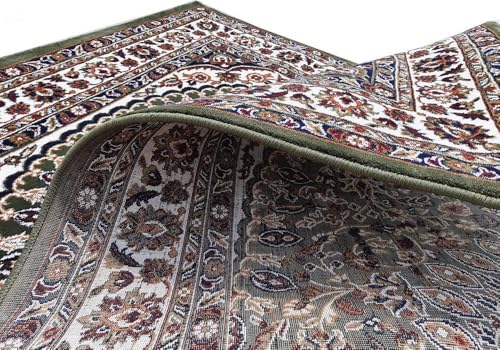 Image of Kashmiri Traditional Design Wool & Wool Blend Carpet with 12 MM Pile Height 8x11 Feet Green Colour
