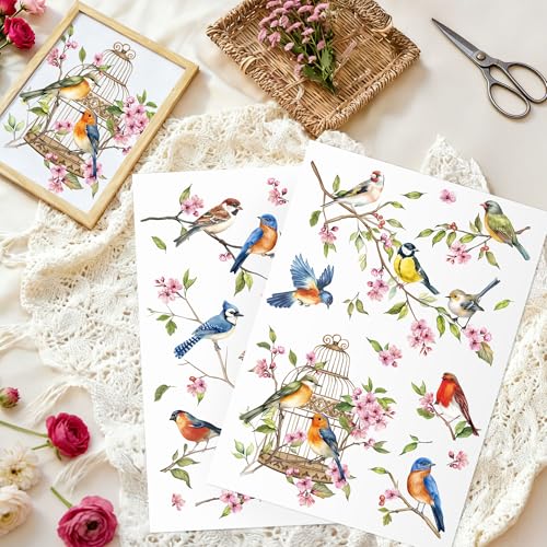 Pegatinas decals de pájaros calcomanías para madera y manualidades de flores decorativas 6