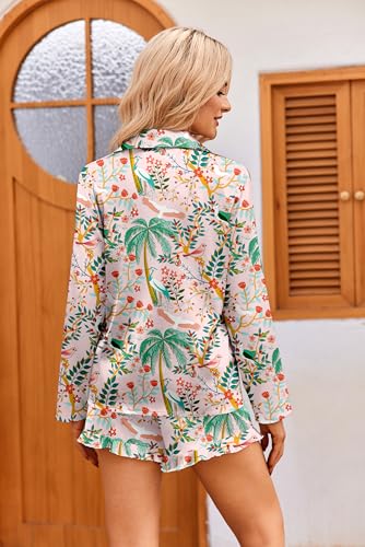 Image of Ekouaer Womens Satin Pajama Sets Cute Button Down Silk Pjs with Ruffle