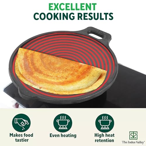 The Indus Valley Super Smooth Cast Iron Tawa for Dosa/Chapathi | 27.6cm/10.8 inch, 2.8kg | Induction Friendly | Naturally Nonstick, Pre-Seasoned... - Image 7