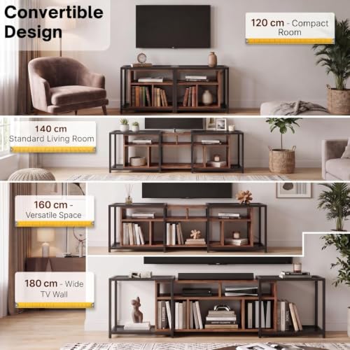 Image of FFO Flexi Convertible TV Unit for Living Room | Adjustable TV Stand 47 /55 /63 /71 Inches (120 /140 /160 /180 cm) | Wooden TV Cabinet with Metal Frame, Open Storage Shelves & Media Console (DIY).