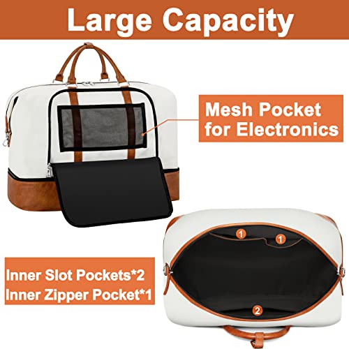 Image of Travel Weekender Bag for Women Overnight Bag with Shoe Compartment Oversized Travel Duffel Bag Carry On Tote with Trolley Sleeve 21 inch 3pcs for Weekend Trip Hospital Gym, H-White 3pcs