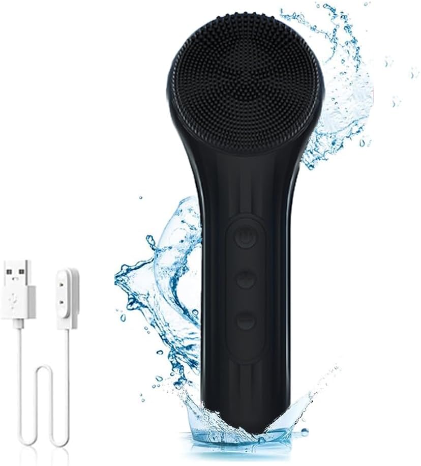 Electric Facial Cleansing Brush, IPX7 Waterproof Rechargeable Facial Cleaner Brushes, Portable and Rechargeable Cleansing Brush, Silicone Facial Cleanser For Effective Facial Cleansing (Black)