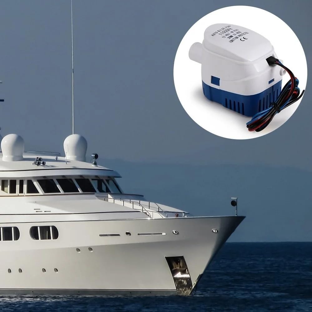 Bomba sumergible Bomba de agua ultra silenciosa Bomba de achique automática for barcos 600 GPH, 750 GPH y 1100 12 V, sumergible, motor CC voltios, hidroaviones, casas flotantes(750GPH)