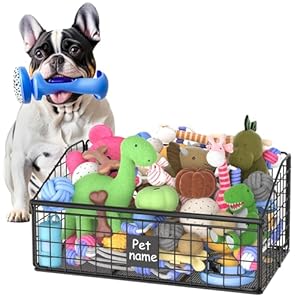 Indestructible Dog Toy basket, Medium Toy Box for Dogs,Pet Toy Bin Dog Metal Basket for Toys, Dog Toy Storage, Dog Storage Organizer,Dog Toy Box for Living Room Area (Black)