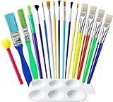HONYAT Paint Brushes for Kids, 17Pcs Easy Cleaning and Good for Little Hands to Grip Kids Paint Brushes, Toddler Chubby Paint Brushes, Round and Flat Preschool Paint Brushes for Acrylic Washable Paint
