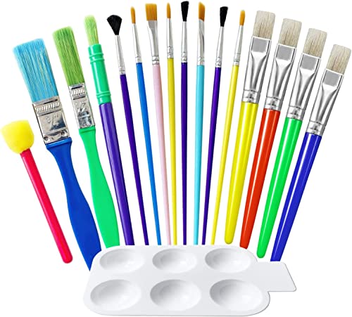 HONYAT Paint Brushes for Kids, 17Pcs Easy Cleaning and Good for Little Hands to Grip Kids Paint Brushes, Toddler Chubby Paint Brushes, Round and Flat Preschool Paint Brushes for Acrylic Washable Paint