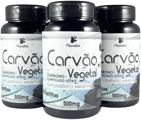 Kit 3 Carvão Vegetal 500mg 60 Comprimidos Naturais Digestão Gases...