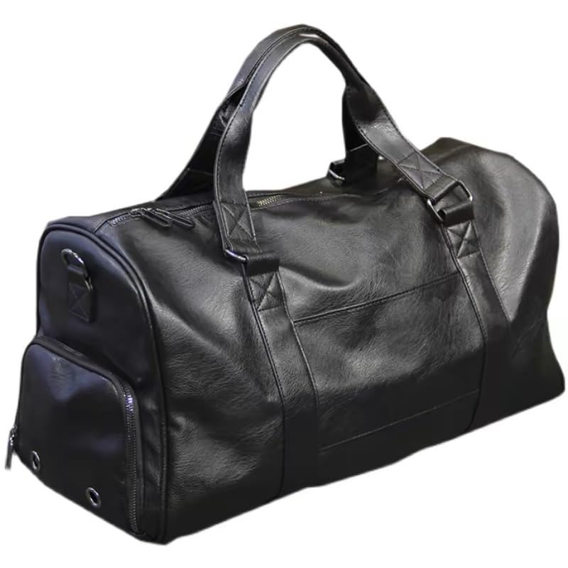 Generic Duffle Travel Bag Leather Waterproof Gym Bag with Shoe & Wet Compartment Black Suit Business Travel Bag
