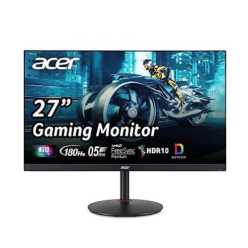 Acer Nitro 27″ WQHD 2560 x 1440 PC Gaming IPS Monitor | AMD FreeSync Premium Up to 180Hz Refresh 0.5ms DCI-P3 95% 1 Display Port 1.2 & 2 HDMI 2.0 XV271U M3bmiiprx,Black