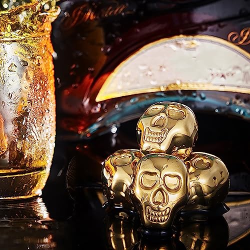 EnMart 6 Stück Totenkopf-Eiswürfel aus Edelstahl, wiederverwendbare Whisky-Kühlsteine, steigern Ihren Trinkgenuss, für Weinliebhaber