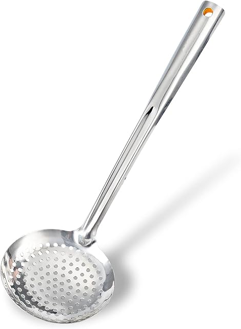 Tenta Kitchen Dia 16CM One-Piece Stainless Steel Skimmer/Slotted Spoon/Strainer Ladle with ABS Plastic Heat Resistant Handle