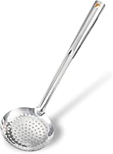 TENTA KITCHEN Dia 16CM One-Piece Stainless Steel Skimmer/Slotted Spoon/Strainer Ladle with ABS Plastic Heat Resistant Handle