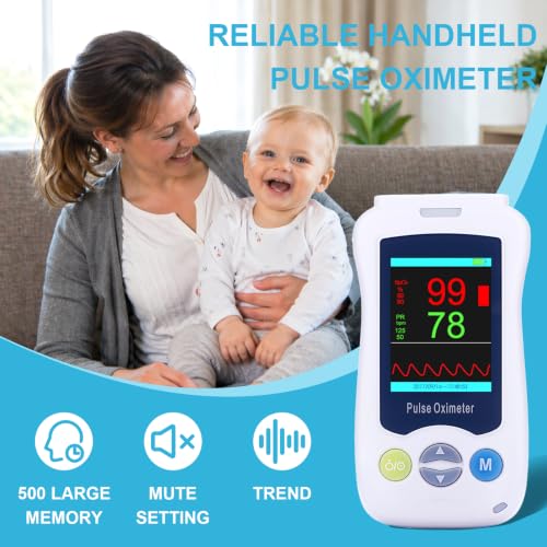Image of Overnight Pulse Oximeter, Medical Grade Accuarcy SpO2 & PR Continuous Pulse Oximeter Pediatric Blood Oxygen Saturation Monitor Handheld Infant with Adjustable Alarms and 500 Data Storage for Adult Baby
