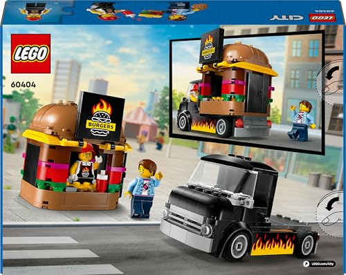 LEGO City Le Food-Truck de Burgers, Jouet de Camionnette, Cadeau pour Garçons et Filles de 5 Ans ou Plus, Jeu Imaginatif avec Camionnette et Cuisine, Minifigurines de Vendeuse 60404