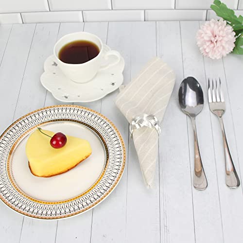 Infei White Striped Linen Cotton Dinner Cloth Napkins - Set Of 12 (40 X 30 Cm) - For Events & Home Use (Beige) #TOP6