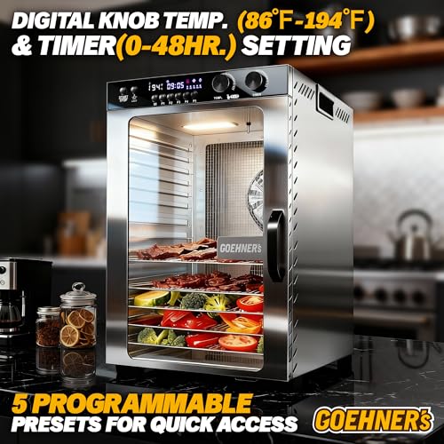 Image of Food Dehydrator Machine 18 Stainless Steel Trays, 18ft Meat Dehydrator for Jerky Up to 194F Temperature Control and 5 Presets and 48H Timer, 1000W Food Dryer for Dog Treats, Herbs, Fruit and Veggies