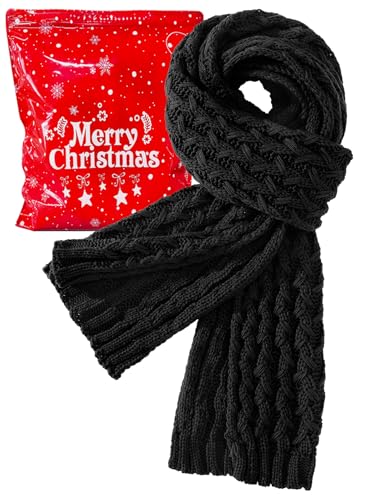heekpek Schal Damen Winter Lang Strickschal Frauen Pashminas Gestrickter Scarf, Schwarz