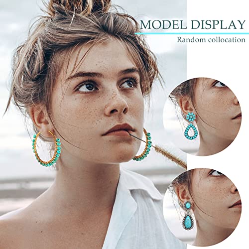 12 Pairs Turquoise Earring Set for Women Turquoise Bohemian Dangle Stud Earrings Round Metal Earrings Boho Vintage Oval Earring Metal for Jewelry3