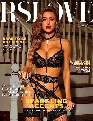 Image of RSLOVE Women's Lingerie Sets with Garter Belt 3 Piece Sexy Lace High Waist Bra and Panty Set Push Up Exotic Sleepwear