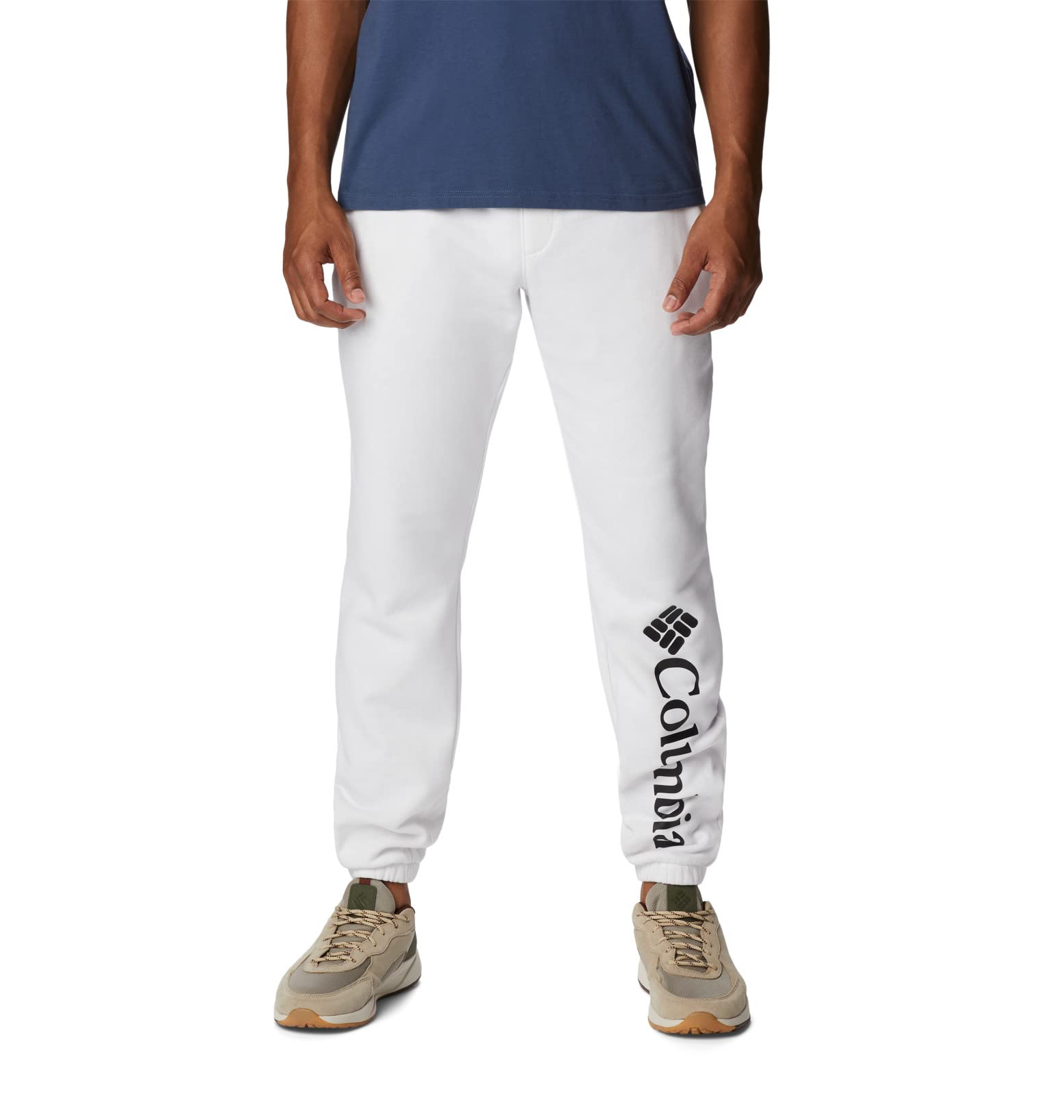 Columbia Men's Trek Jogger Sweatpants, White/Vertical Logo, Large