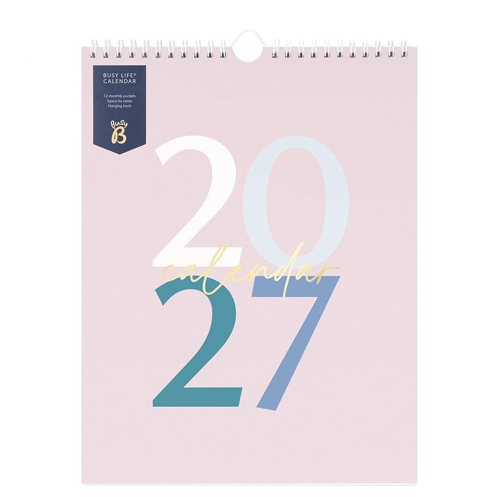 Busy B 2027 Busy Life Wall Calendar - Pink Graphic - Pockets & Notes