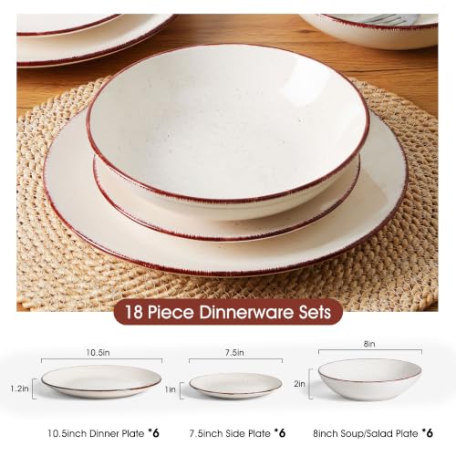 Image of Dinnerware Sets for 6, 18 Piece Stoneware Plates and Bowls Set, White