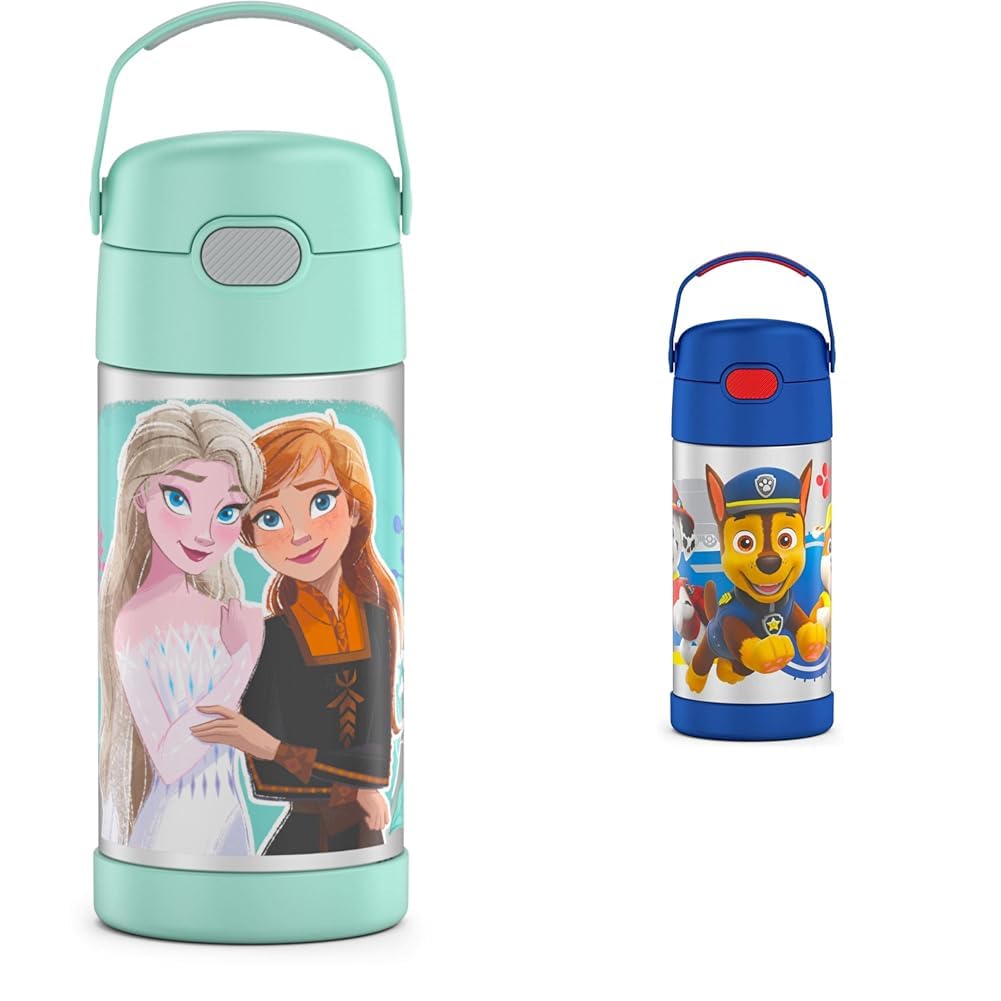 THERMOS FUNTAINER 12 Ounce Frozen 2 and Paw Patrol Kids Insulated Water Bottles with Straw and Lid