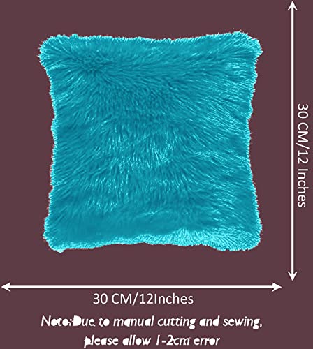 Image of Fur Cushion Pillow Cover for Set of 2 Pillow - 13x13 Inches (Blue)