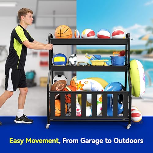 Sports-Equipment-Organizer-Large-Capacity-Garage-Ball-Storage-Rack-Heavy-Duty-Rolling-Ball-Cart-with-Locking-Wheels-for-Basketball-Soccer-Sports-Gear