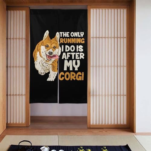 のれん コーギー ランニング 犬 暖簾 間仕切り 遮光 ロング ドアカーテン 壁飾り 部屋 仕切りキッチン 目隠し 和風のれん 玄関 階段カーテン キッチン リビング 洗面所 台所 浴室 出入口 引越し祝い 新築祝い 143*86cm