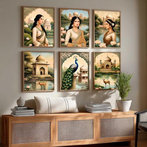 Image of kotart Premium Digital Traditional Art Paintings with Frame for Home Decor - Painting for Wall Decoration - Wall Painting for Living Room | Pack of 6 (10x13, home decor items)