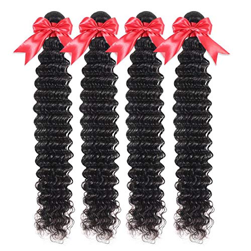 10A Brazilian Deep Wave Human Hair Bundles Wet and Wavy Human Hair Weave Bundles 100% Unprocessed Virgin Curly Hair 4 Bundles (22 24 26 28 inch)