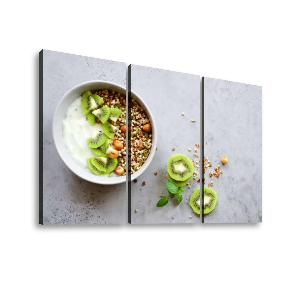 HGWAPONSATR 3 Panels Canvas Print Wall Art Buckwheat Granola Yogurt Kiwi Wall Paintings Modern Posters Artwork For Living Room