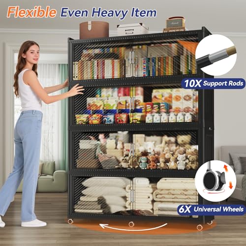 Image of 240 Gallon Extra Large Collapsible Storage Bin with Lid, 960QT Stackable Plastic Organizer with 6x Wheels, Foldable Drawer Cabinet for Closet, Living Room Office, Kitchen 3Pack, Black